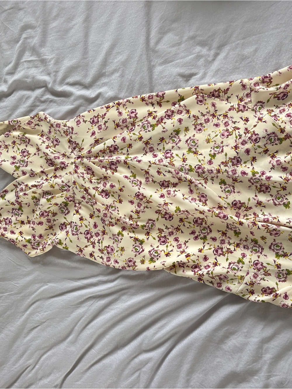 Wayf Cream Dress with Pink and Green Floral Print